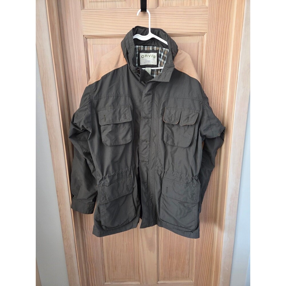 Orvis Men's Green Windbreaker Jacket with Leather Shoulder Accents XXL